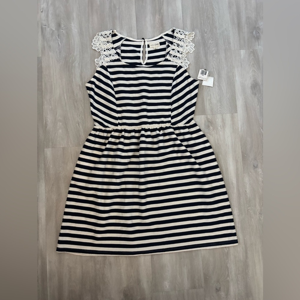 Maison Jules Navy and Cream Striped Dress NWT size large